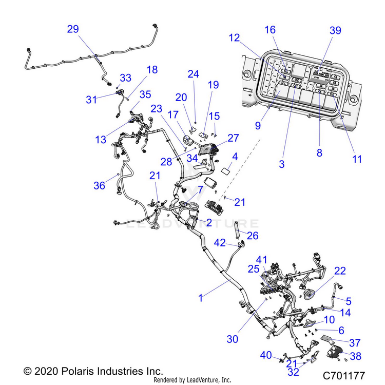An Image of a Genuine Polaris Parts Schematic Diagram showing the schematic - ELECTRICAL: WIRE HARNESS - 2021 POLARIS RANGER CREW XP 1000 EPS