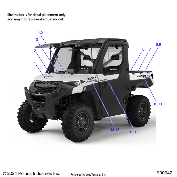 An Image of a Genuine Polaris Parts Schematic Diagram showing the schematic - BODY: DECALS GRAPHICS - 2025 POLARIS RANGER 1000 XP NORTHSTAR ULTIMATE TRAIL BOSS