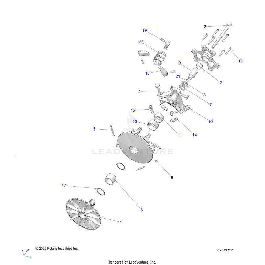 An Image of a Genuine Polaris Parts Schematic Diagram showing the schematic - DRIVE TRAIN: PRIMARY CLUTCH - 2023 POLARIS RANGER CREW XP 1000 TEXAS EDITION