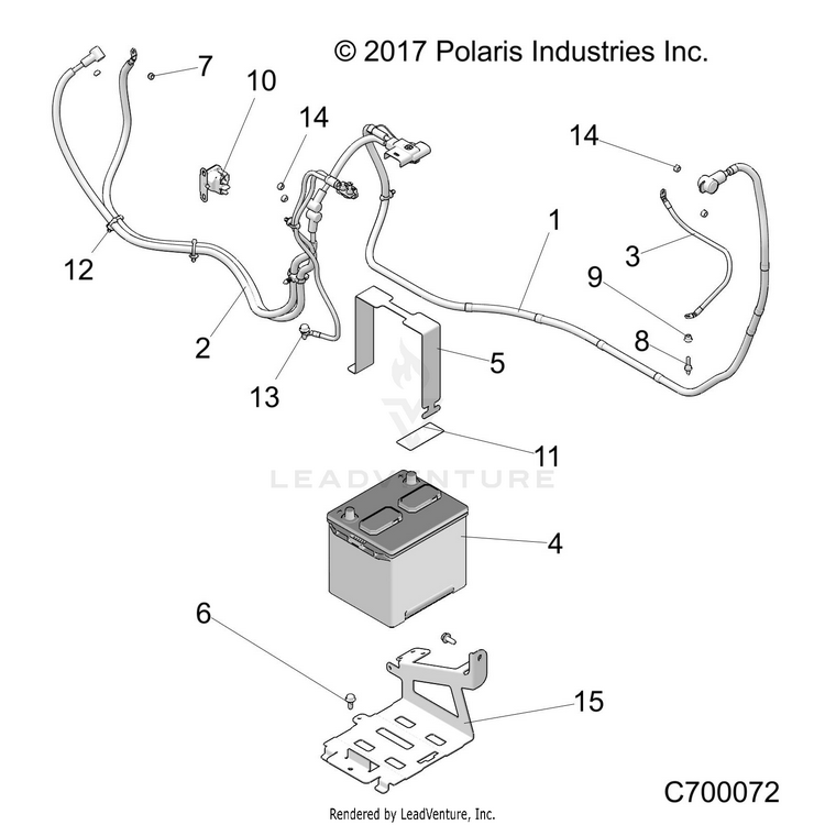 An Image of a Genuine Polaris Parts Schematic Diagram showing the schematic - ELECTRICAL: BATTERY - 2022 POLARIS RANGER CREW XP 1000 PREMIUM