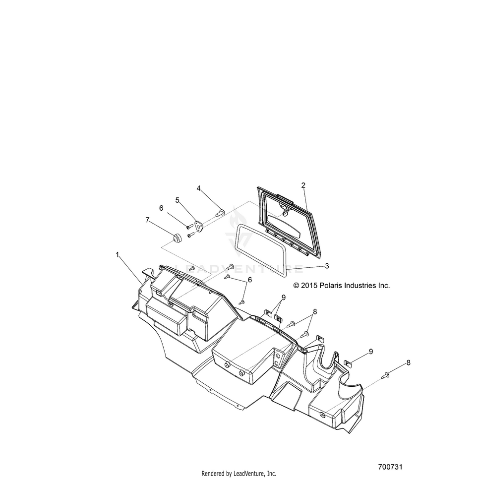 An Image of a Genuine Polaris Parts Schematic Diagram showing the schematic - BODY: GLOVE BOX STORAGE - 2021 POLARIS RANGER CREW 570 FULL SIZE