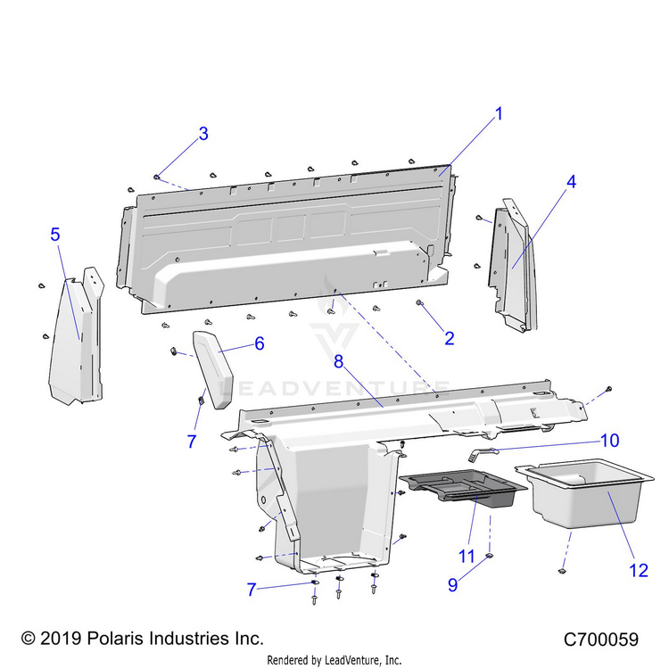 An Image of a Genuine Polaris Parts Schematic Diagram showing the schematic - BODY: REAR CLOSEOFF & FENDERS - 2020 POLARIS RANGER XP 1000 NORTHSTAR ULTIMATE