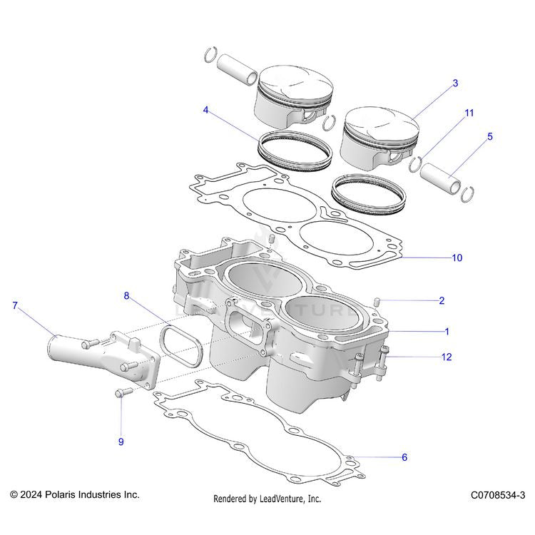 An Image of a Genuine Polaris Parts Schematic Diagram showing the schematic - ENGINE: CYLINDER AND PISTON - 2025 POLARIS XPEDITION ADV 5 NORTHSTAR