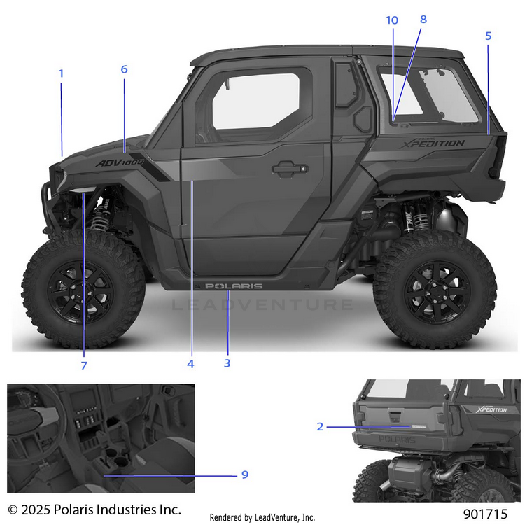 An Image of a Genuine Polaris Parts Schematic Diagram showing the schematic - BODY: DECALS GRAPHICS (3) - 2026 POLARIS XPEDITION ADV NORTHSTAR