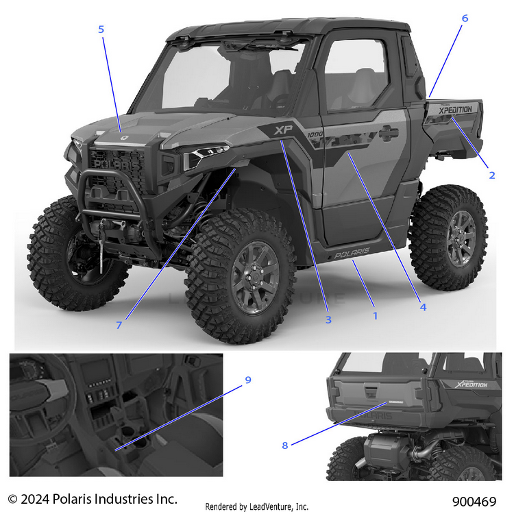 An Image of a Genuine Polaris Parts Schematic Diagram showing the schematic - BODY: DECALS GRAPHICS (2) - 2024 POLARIS XPEDITION XP NORTHSTAR