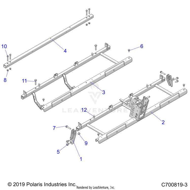 An Image of a Genuine Polaris Parts Schematic Diagram showing the schematic - CHASSIS: SEAT SUPPORTS - 2021 POLARIS GENERAL XP 4 1000 HUNTER