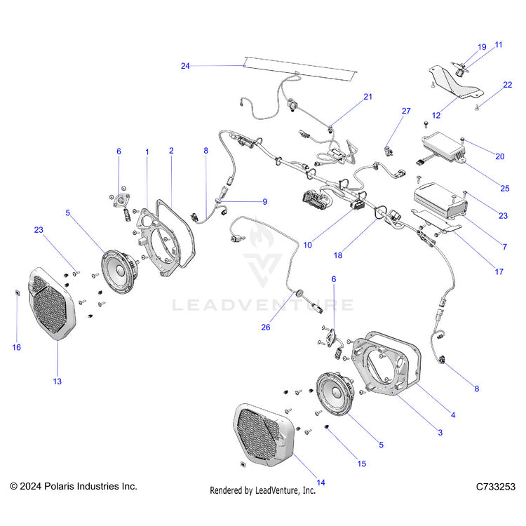 An Image of a Genuine Polaris Parts Schematic Diagram showing the schematic - ELECTRICAL: DASH INSTRUMENTS RIDE COMMAND - 2025 POLARIS RANGER 1000 XP CREW NORTHSTAR ULTIMATE