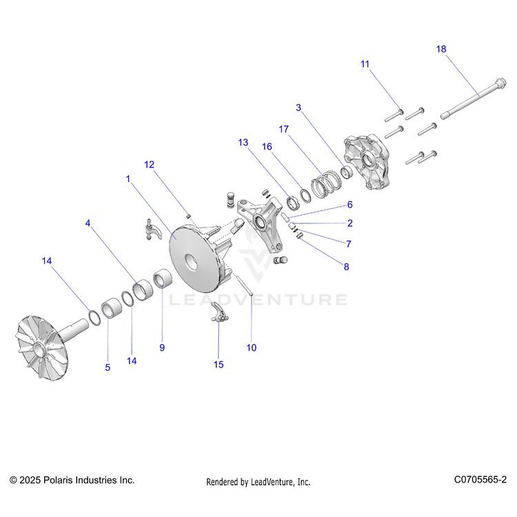 An Image of a Genuine Polaris Parts Schematic Diagram showing the schematic - DRIVE TRAIN: PRIMARY CLUTCH - 2026 POLARIS GENERAL 1000 SPORT