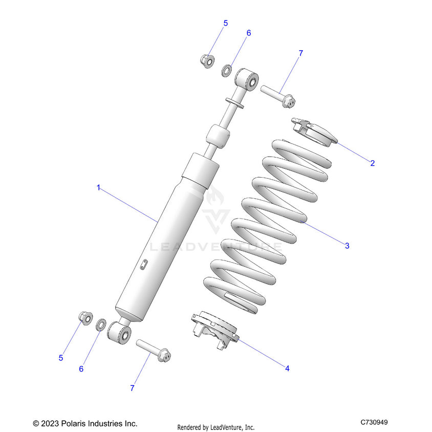 An Image of a Genuine Polaris Parts Schematic Diagram showing the schematic - SUSPENSION: REAR SHOCK MOUNTING - 2024 POLARIS RANGER XD 1500 PREMIUM CREW