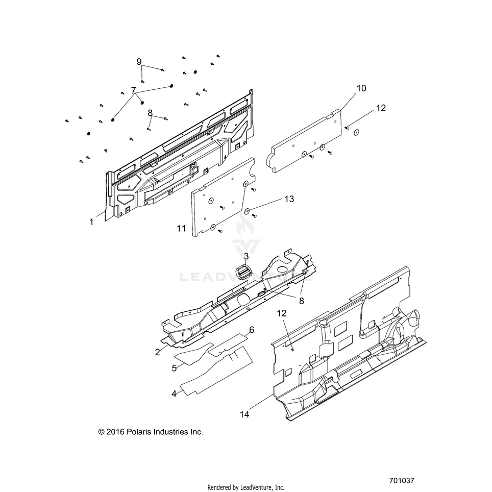 An Image of a Genuine Polaris Parts Schematic Diagram showing the schematic - BODY: CLOSEOFF REAR - 2016 POLARIS RANGER HST