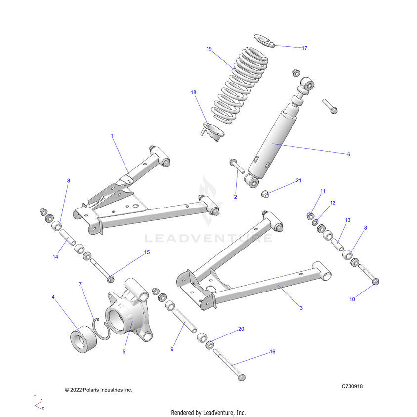 An Image of a Genuine Polaris Parts Schematic Diagram showing the schematic - SUSPENSION: REAR - 2024 POLARIS RANGER 570 CREW NORTHSTAR