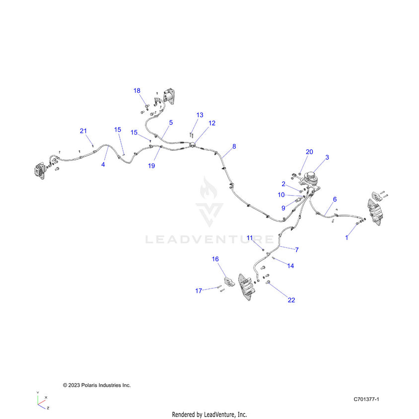 An Image of a Genuine Polaris Parts Schematic Diagram showing the schematic - BRAKES: LINES & MASTER CYLINDER - 2026 POLARIS RANGER 1000 XP NORTHSTAR ULTIMATE