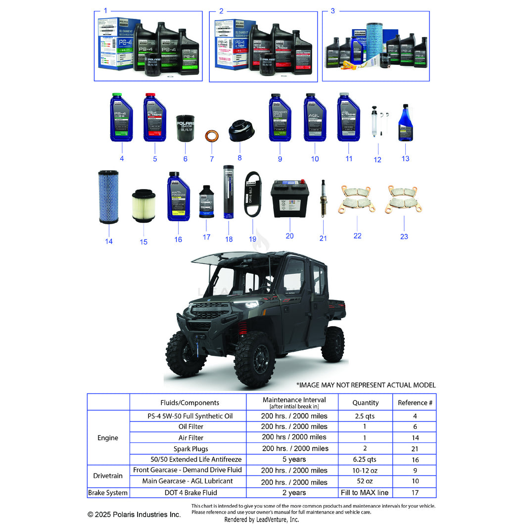 An Image of a Genuine Polaris Parts Schematic Diagram showing the schematic - *SERVICE & MAINTENANCE - 2025 POLARIS RANGER 1000 XP CREW NORTHSTAR ULTIMATE TRAIL BOSS