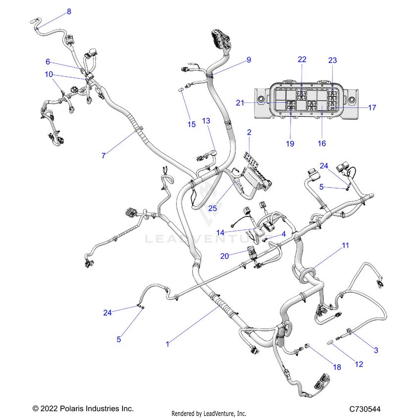 An Image of a Genuine Polaris Parts Schematic Diagram showing the schematic - ELECTRICAL: WIRE HARNESS - 2024 POLARIS GENERAL XP 1000 SPORT