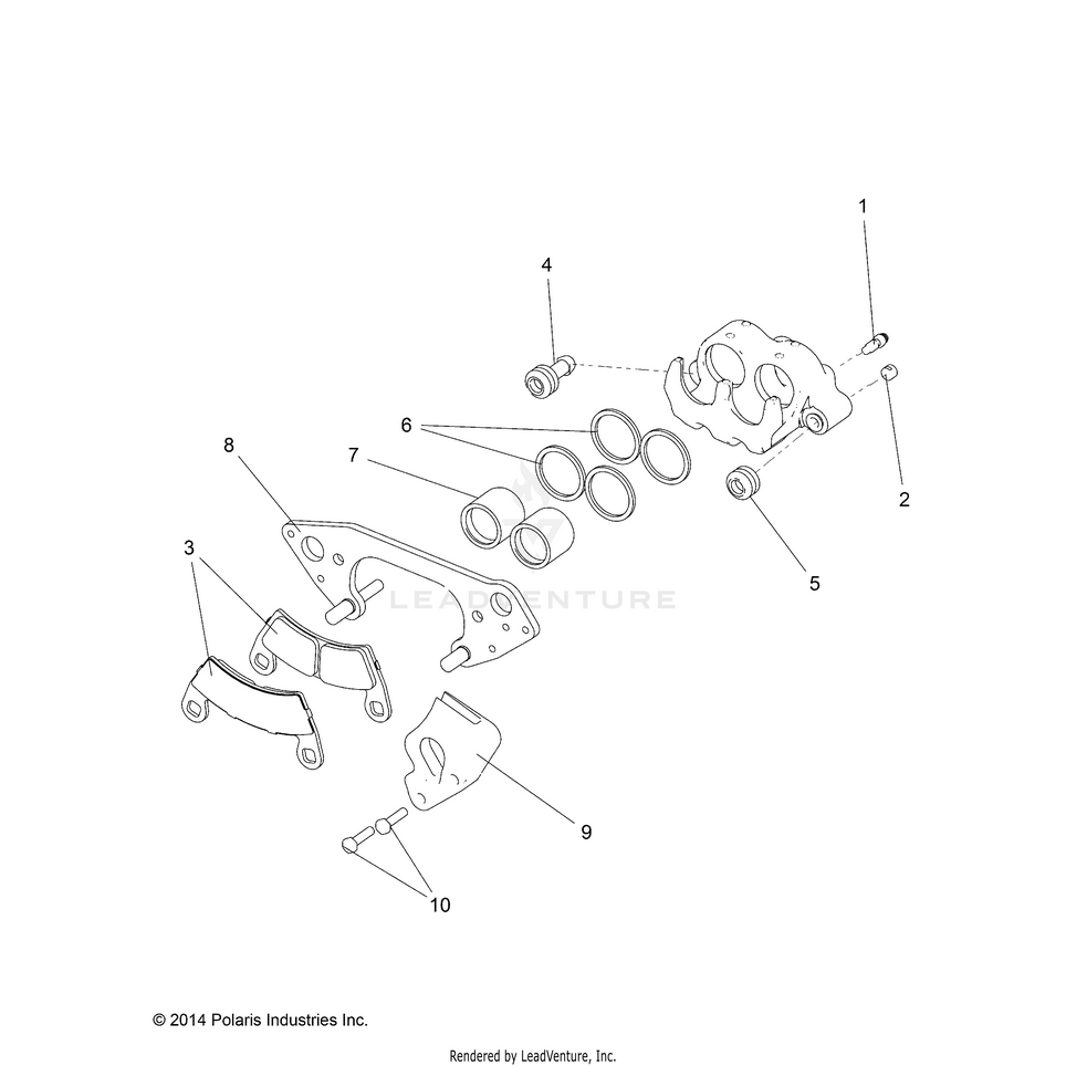 An Image of a Genuine Polaris Parts Schematic Diagram showing the schematic - BRAKES: FRONT CALIPER - 2015 POLARIS RANGER CREW 1000 DIESEL