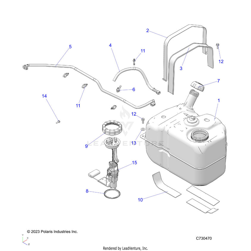 An Image of a Genuine Polaris Parts Schematic Diagram showing the schematic - FUEL: SYSTEM - 2024 POLARIS RANGER 570 CREW