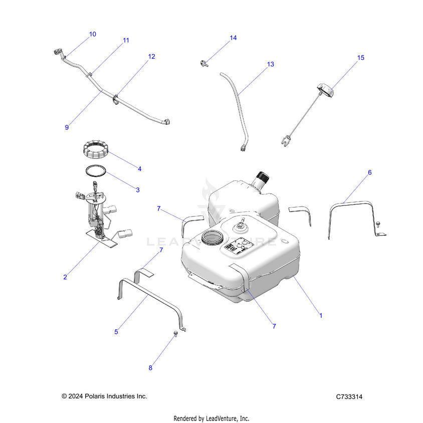 An Image of a Genuine Polaris Parts Schematic Diagram showing the schematic - FUEL: SYSTEM TANK - 2025 POLARIS RANGER 1000