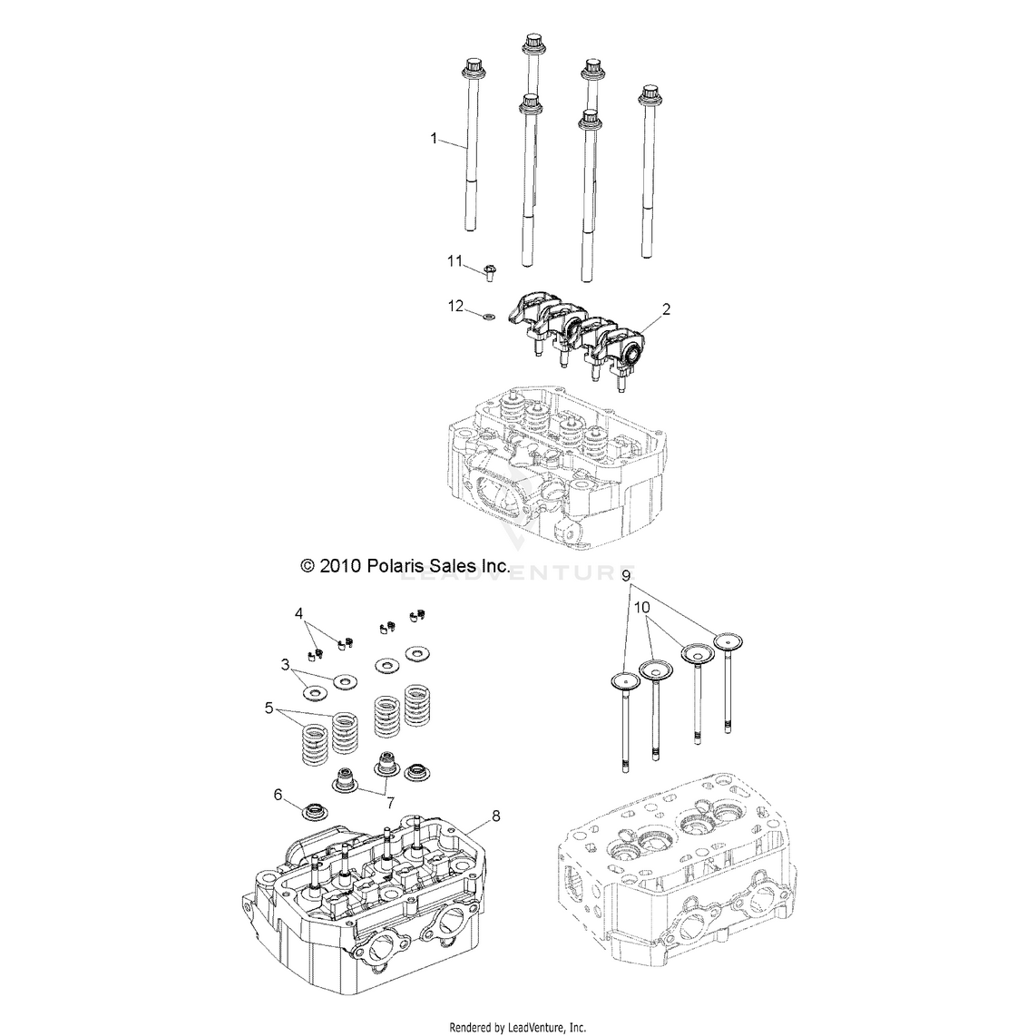 An Image of a Genuine Polaris Parts Schematic Diagram showing the schematic - ENGINE: CYLINDER HEAD & VALVES - 2015 POLARIS RANGER 800 6X6