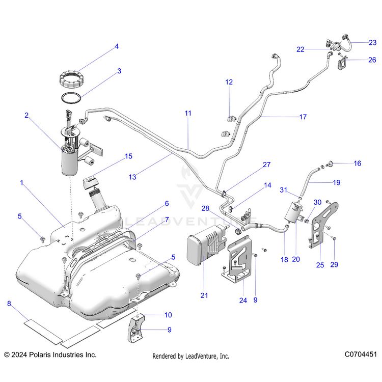 An Image of a Genuine Polaris Parts Schematic Diagram showing the schematic - FUEL SYSTEM: EVAP FUEL TANK ASM - 2024 POLARIS XPEDITION ADV ULTIMATE