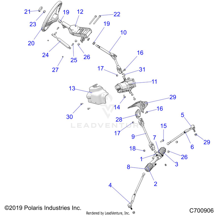 An Image of a Genuine Polaris Parts Schematic Diagram showing the schematic - STEERING: STEERING ASM. - 2020 POLARIS GENERAL 1000 PREMIUM