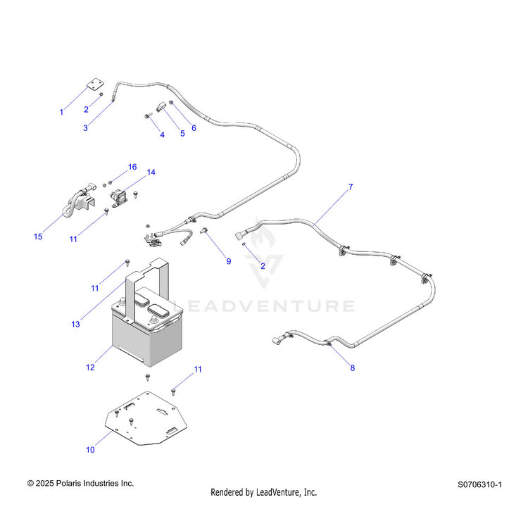 An Image of a Genuine Polaris Parts Schematic Diagram showing the schematic - ELECTRICAL: BATTERY BASE - 2024 POLARIS RANGER 570 CREW