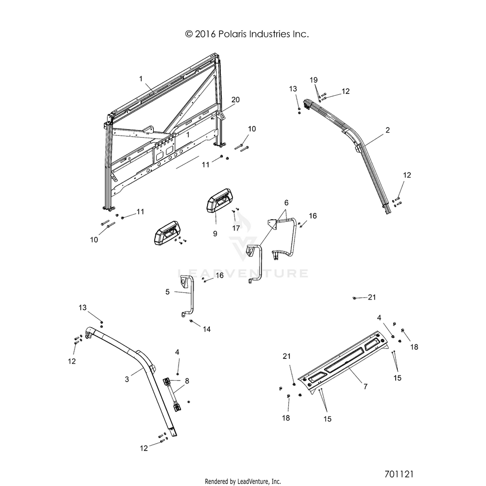 An Image of a Genuine Polaris Parts Schematic Diagram showing the schematic - CHASSIS: CAB FRAME - 2017 POLARIS RANGER XP 1000