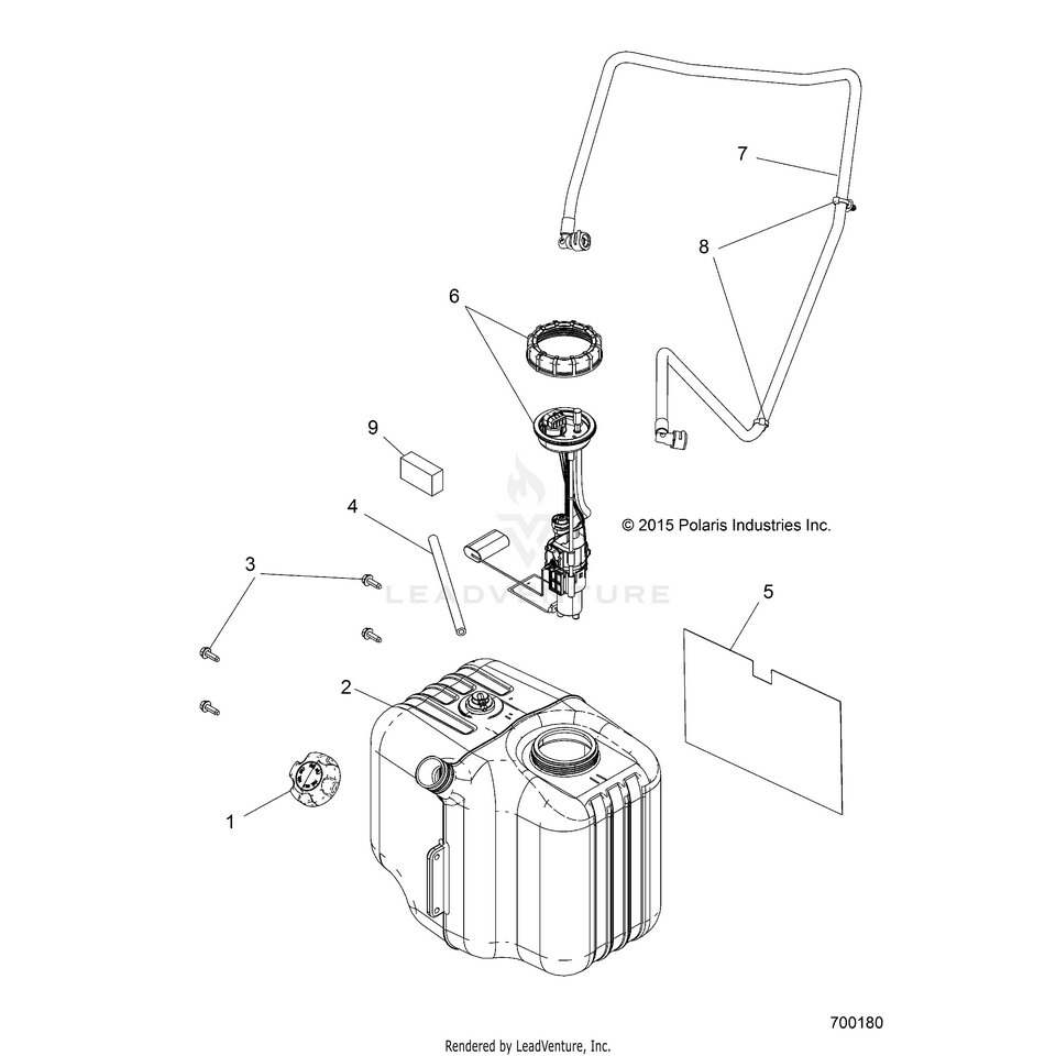 An Image of a Genuine Polaris Parts Schematic Diagram showing the schematic - BODY: FUEL TANK - 2016 POLARIS RANGER ETX