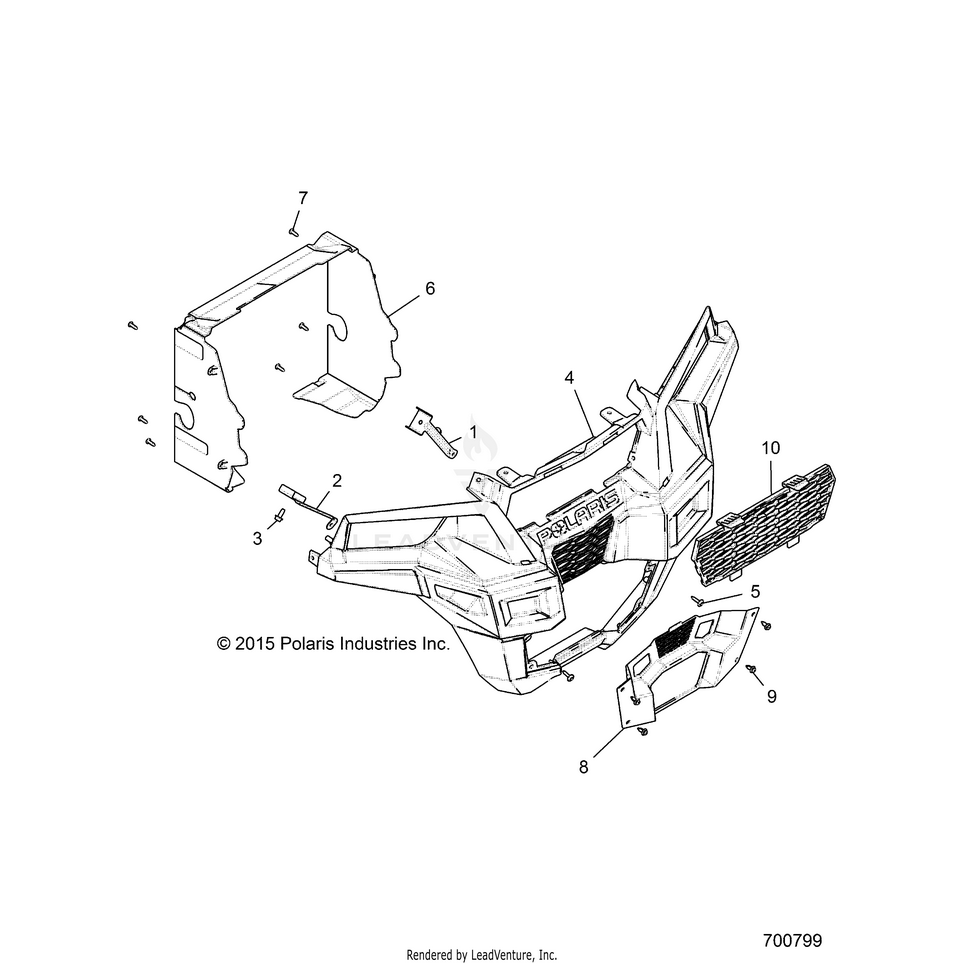 An Image of a Genuine Polaris Parts Schematic Diagram showing the schematic - BODY: FRONT FACIA - 2021 POLARIS GENERAL XP 1000 HUNTER