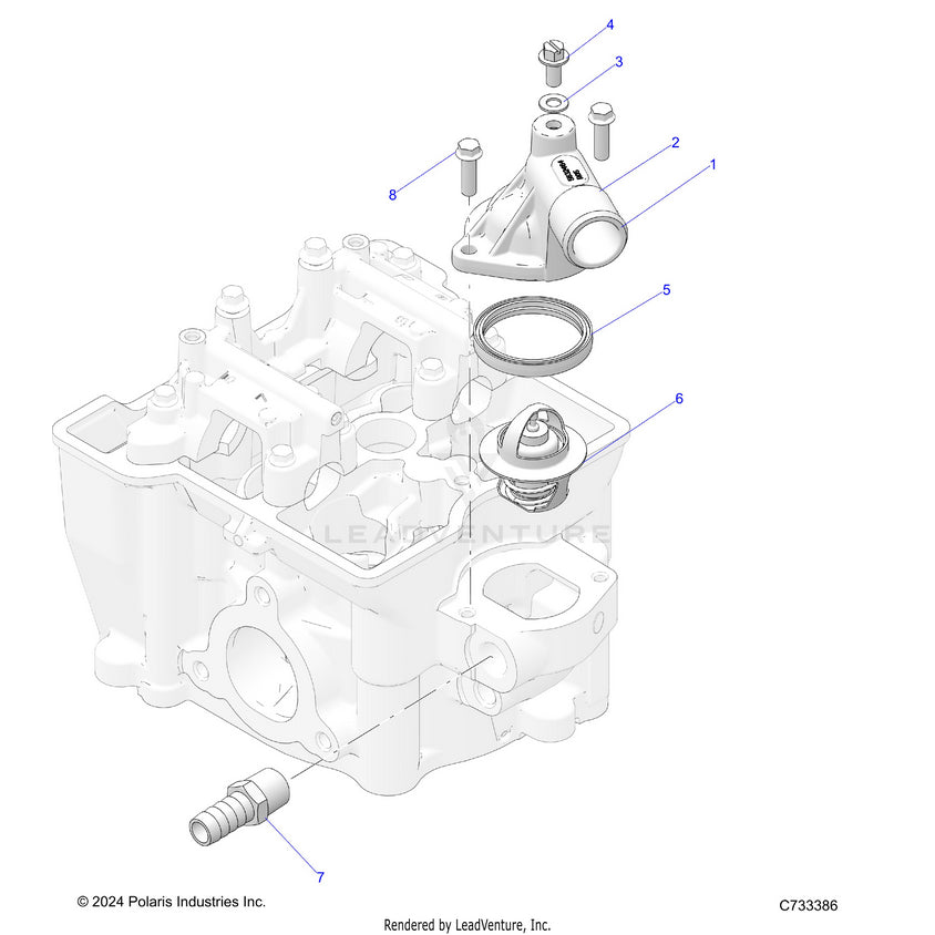 An Image of a Genuine Polaris Parts Schematic Diagram showing the schematic - ENGINE: THERMOSTAT & COVER - 2025 POLARIS RANGER 570 CREW NORTHSTAR