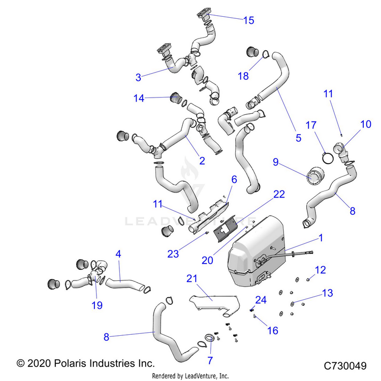 An Image of a Genuine Polaris Parts Schematic Diagram showing the schematic - BODY: HVAC DUCTING - 2023 POLARIS RANGER CREW XP 1000 NORTHSTAR ULTIMATE TRAIL BOSS