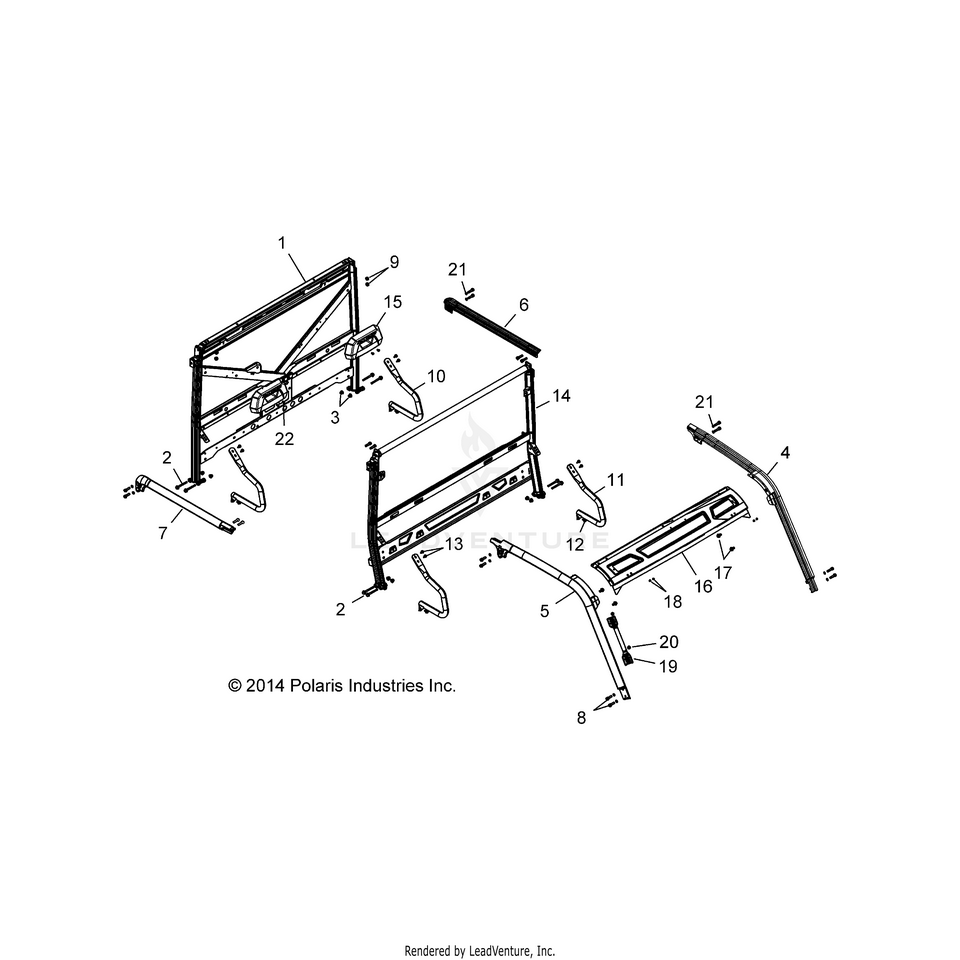 An Image of a Genuine Polaris Parts Schematic Diagram showing the schematic - CHASSIS: CAB FRAME - 2016 POLARIS RANGER CREW 900