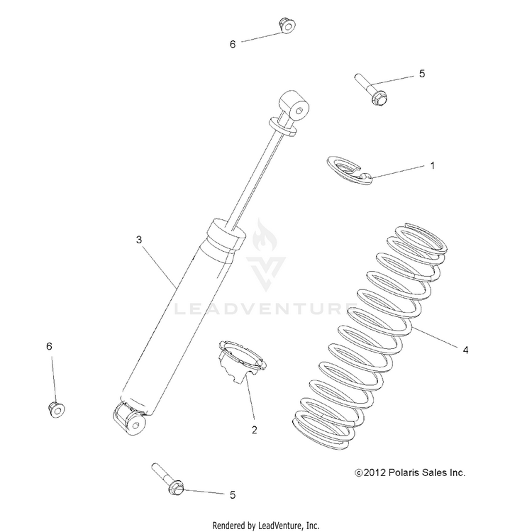 An Image of a Genuine Polaris Parts Schematic Diagram showing the schematic - SUSPENSION: REAR SHOCK - 2022 POLARIS RANGER 1000 FULL SIZE