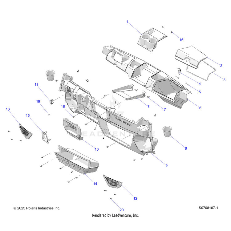 An Image of a Genuine Polaris Parts Schematic Diagram showing the schematic - BODY: DASH - 2026 POLARIS RANGER 1000 CREW
