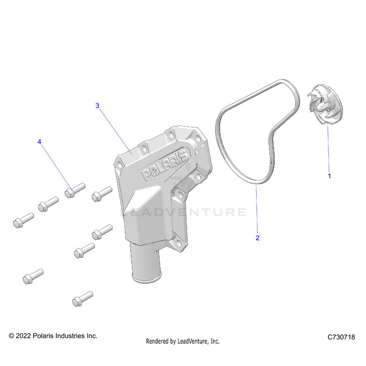 An Image of a Genuine Polaris Parts Schematic Diagram showing the schematic - ENGINE: WATERPUMP IMPELLER & COVER - 2023 POLARIS RANGER 570 CREW