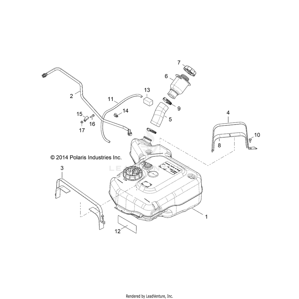 An Image of a Genuine Polaris Parts Schematic Diagram showing the schematic - BODY: FUEL TANK - 2016 POLARIS RANGER XP 570 FULL SIZE