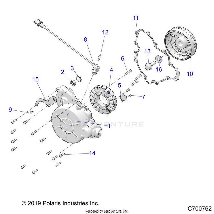 An Image of a Genuine Polaris Parts Schematic Diagram showing the schematic - ENGINE: STATOR & FLYWHEEL - 2020 POLARIS RANGER CREW 1000 FULL SIZE EPS FO