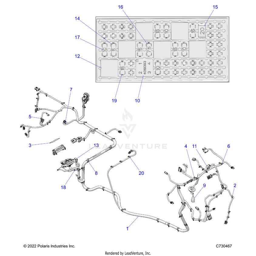 An Image of a Genuine Polaris Parts Schematic Diagram showing the schematic - ELECTRICAL: HARNESS CHASSIS - 2024 POLARIS RANGER 570 CREW
