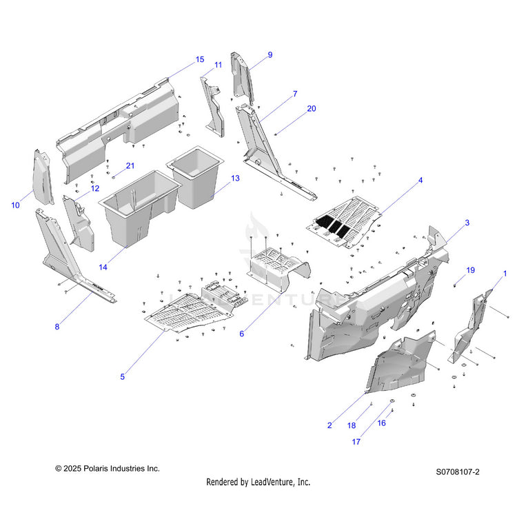 An Image of a Genuine Polaris Parts Schematic Diagram showing the schematic - BODY: FRONT FLOOR & ROCKERS - 2026 POLARIS RANGER 1000 CREW