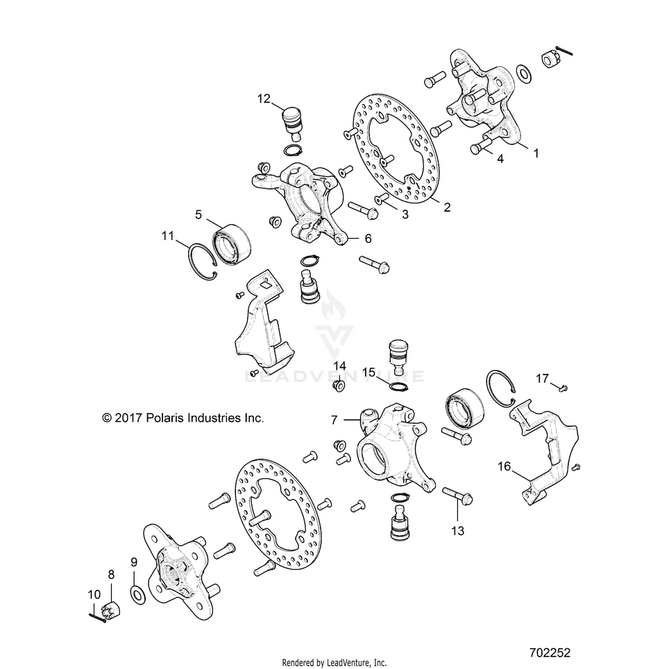 An Image of a Genuine Polaris Parts Schematic Diagram showing the schematic - SUSPENSION: FRONT HUB - 2020 POLARIS GENERAL 1000 PREMIUM