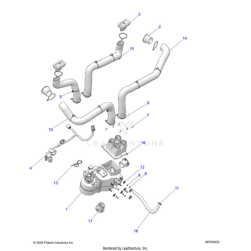 An Image of a Genuine Polaris Parts Schematic Diagram showing the schematic - ENGINE: HEATER PREP SYSTEM - 2026 POLARIS RANGER 570 NORTHSTAR