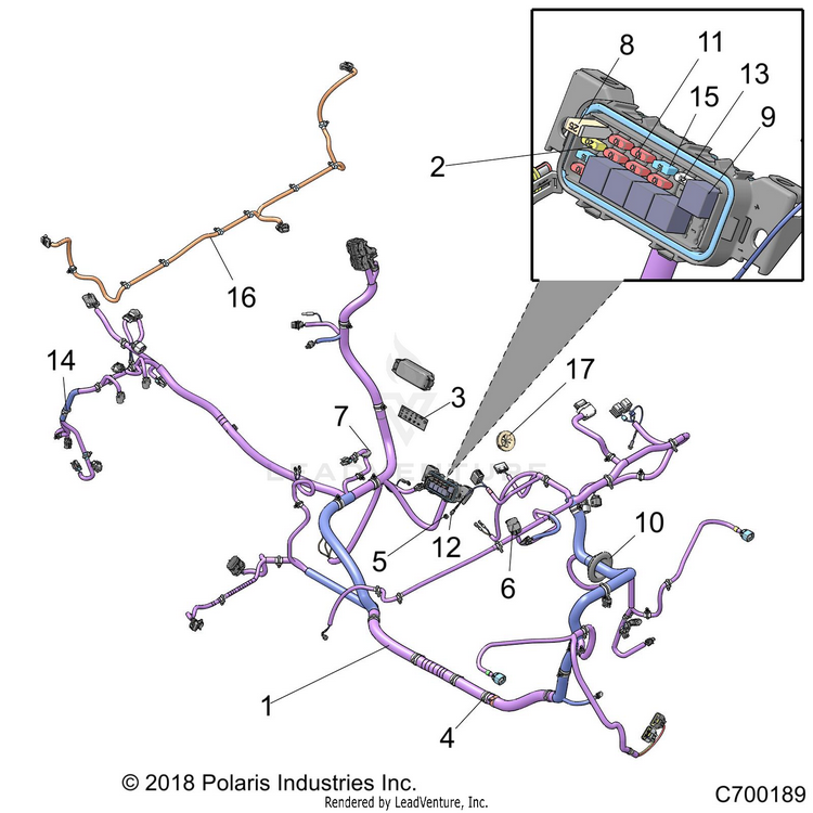 An Image of a Genuine Polaris Parts Schematic Diagram showing the schematic - ELECTRICAL: WIRE HARNESS (2) - 2019 POLARIS GENERAL 1000 EPS