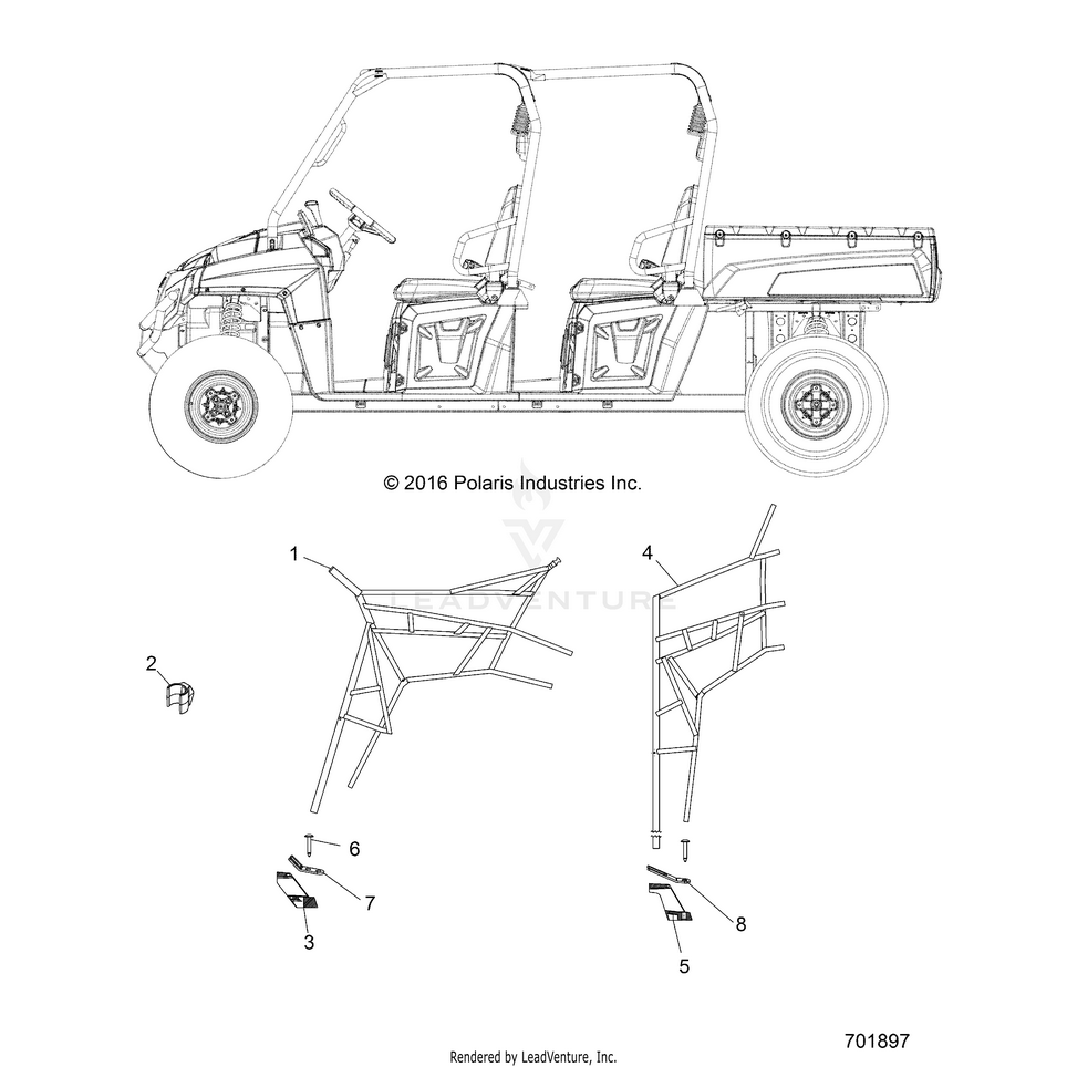 An Image of a Genuine Polaris Parts Schematic Diagram showing the schematic - BODY: SIDE NETS - 2019 POLARIS RANGER CREW 570 FULL SIZE