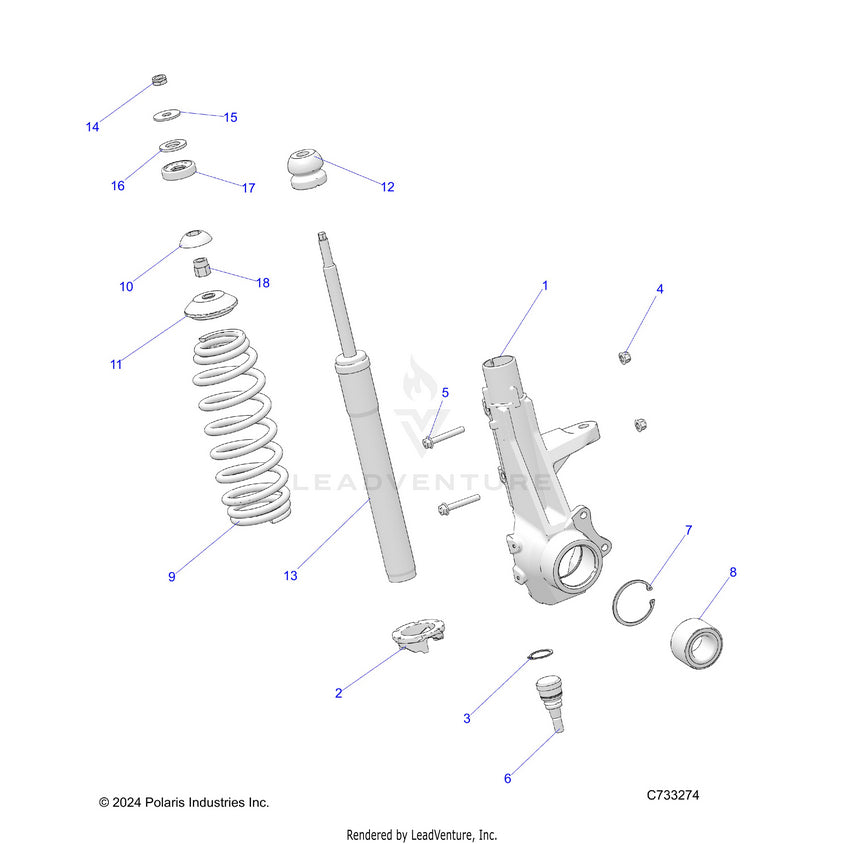 An Image of a Genuine Polaris Parts Schematic Diagram showing the schematic - SUSPENSION: FRONT STRUT - 2022 POLARIS RANGER 570 NORTHSTAR
