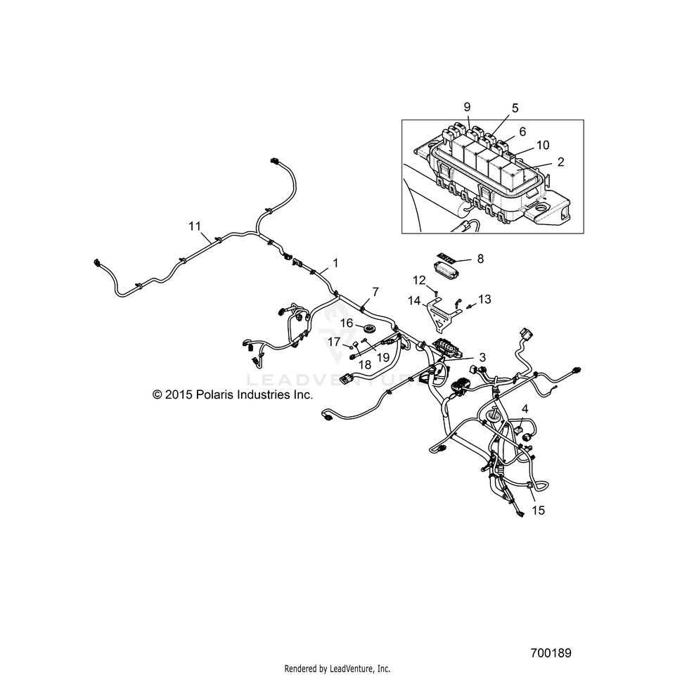 An Image of a Genuine Polaris Parts Schematic Diagram showing the schematic - ELECTRICAL: WIRE HARNESSES - 2016 POLARIS RANGER ETX