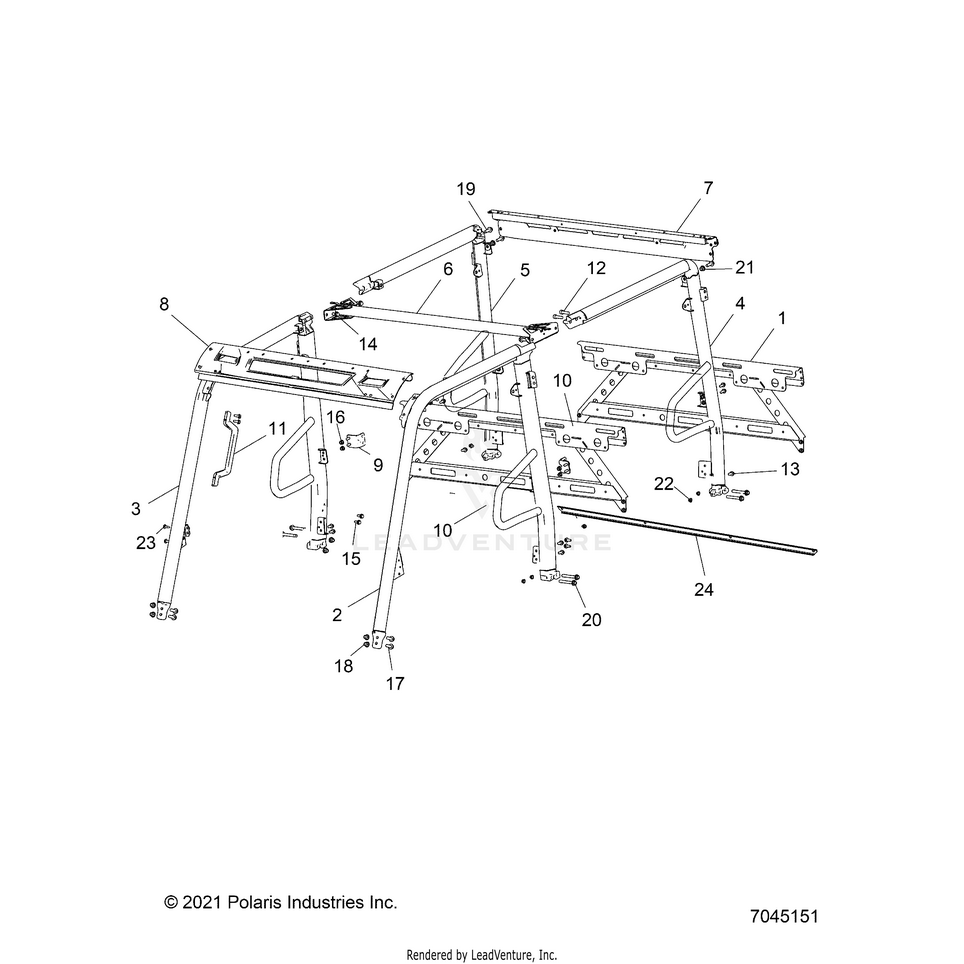 An Image of a Genuine Polaris Parts Schematic Diagram showing the schematic - CHASSIS: CAB FRAME - 2022 POLARIS RANGER CREW 570 NORTHSTAR
