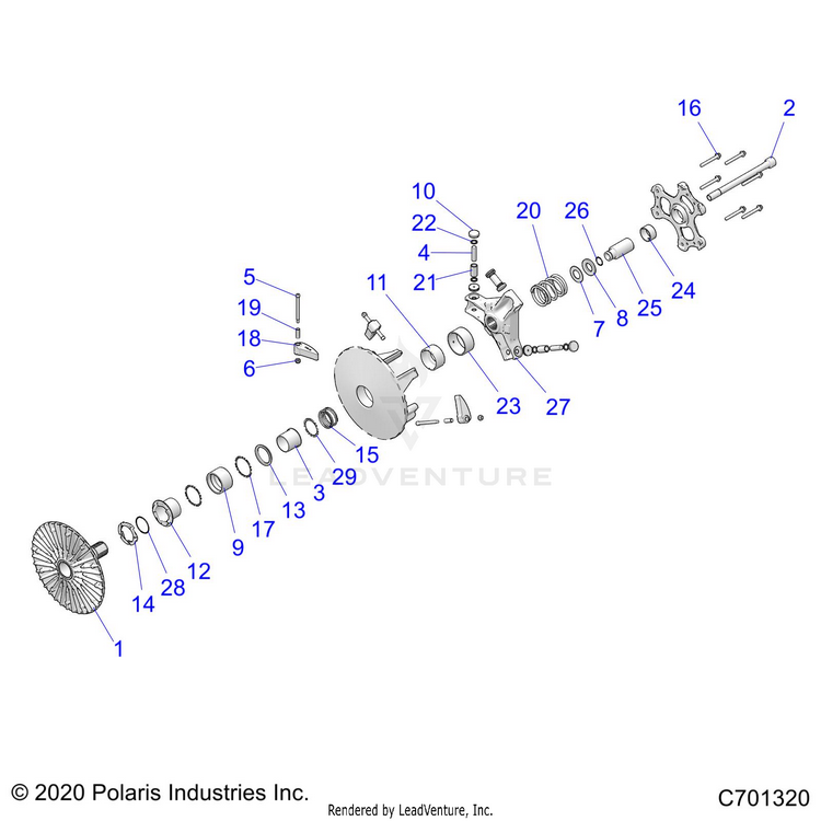 An Image of a Genuine Polaris Parts Schematic Diagram showing the schematic - DRIVE TRAIN: PRIMARY CLUTCH - 2021 POLARIS RANGER XP 1000 BIG GAME EVAP
