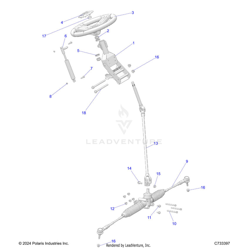 An Image of a Genuine Polaris Parts Schematic Diagram showing the schematic - STEERING: STEERING - 2025 POLARIS RANGER 570 CREW