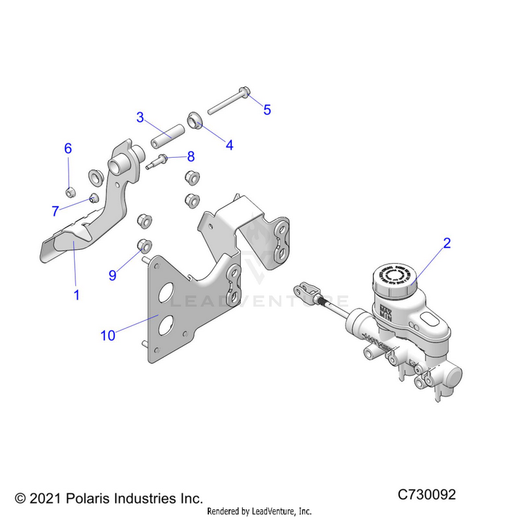 An Image of a Genuine Polaris Parts Schematic Diagram showing the schematic - BRAKES: PEDAL & MASTER CYLINDER - 2022 POLARIS RANGER CREW 570