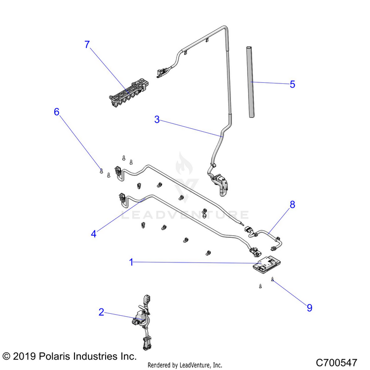 An Image of a Genuine Polaris Parts Schematic Diagram showing the schematic - ELECTRICAL: ROOF STD - 2019 POLARIS RANGER CREW XP 1000 NORTHSTAR FACTORY CHOICE