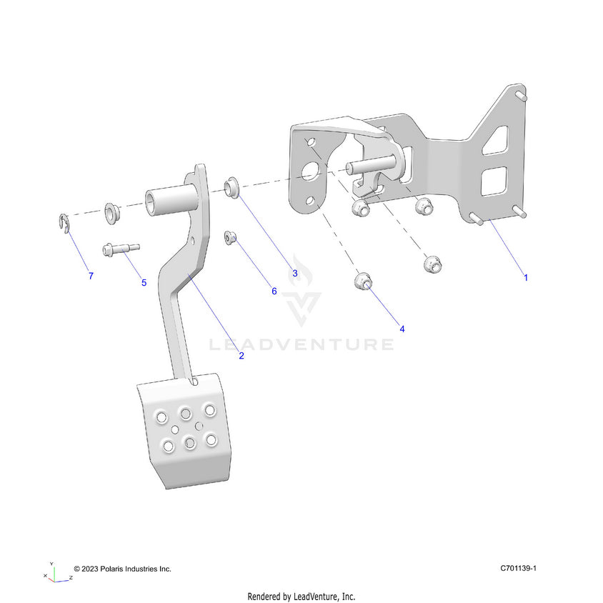 An Image of a Genuine Polaris Parts Schematic Diagram showing the schematic - BRAKES: PEDAL - 2024 POLARIS RANGER 1000 CREW